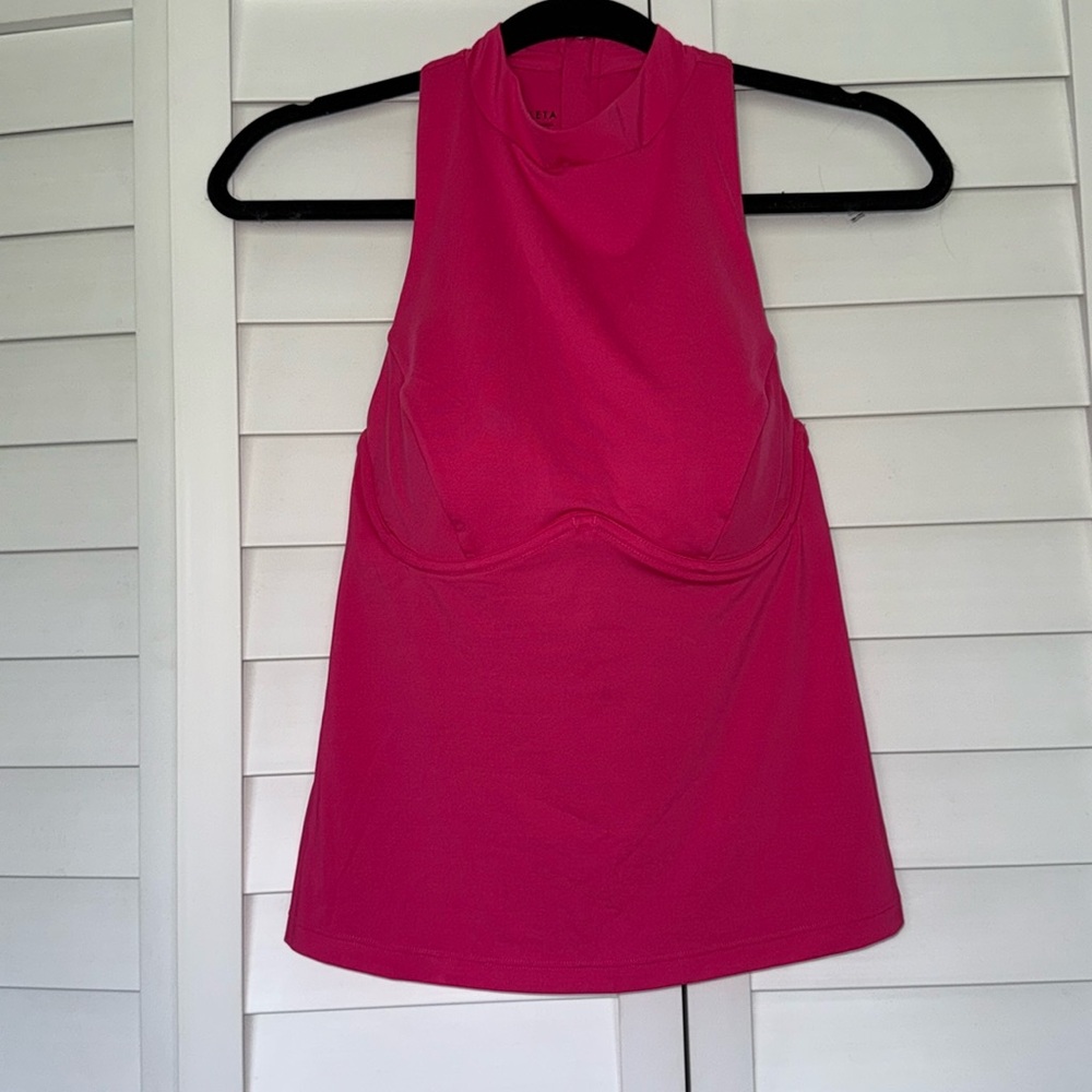 Athleta MALDIVES SPORT ZIP TANKINI Top Tulip Pink 34 B-C